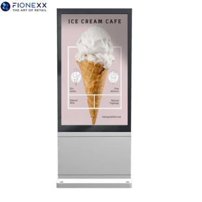Buon prezzo 65 pollici d'argento all'aperto display pubblicitario duraturo schermo AD Tavola all'aperto senza ventole totem digitale verticale in linea