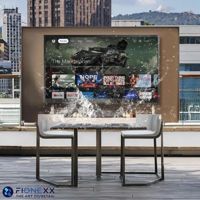 Televisioni intelligenti all'aperto a prova di tempo Google TV, 4K ad alta luminosità Resistente alle temperature IP55 TV impermeabili